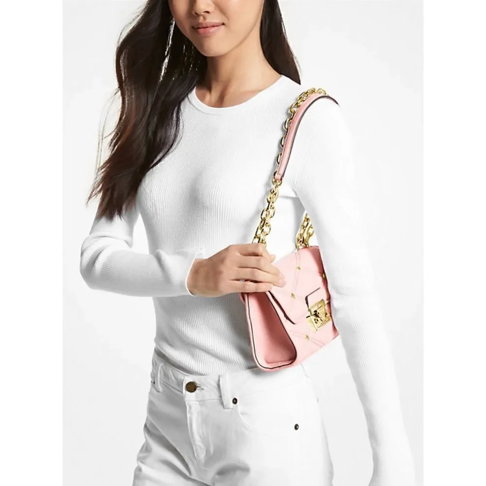NWT MICHAEL KORS Serena Small Flap Studded Crossbody Bag in Powder Blush